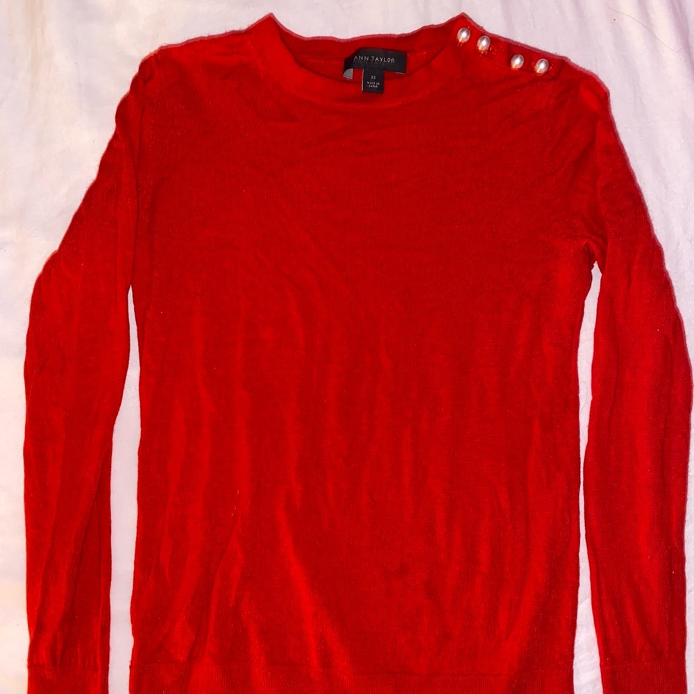 Red Ann Taylor sweater with pearl detail